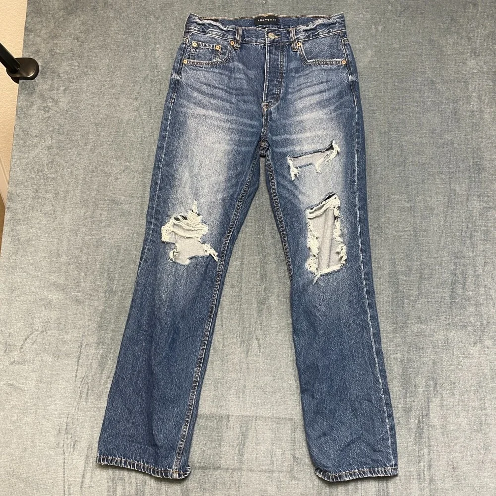 Aeropostale Jeans Mens 32x31 Blue Denim Distressed Straight Leg Zip Fly Outdoor
